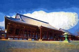 illustration,material,free,landscape,picture,painting,color pencil,crayon,drawing,West Honganji shrine in which the founder's image is installed in, Honganji, Chaitya, Shinran, wooden building