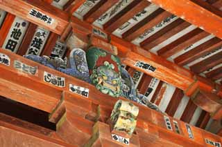 fotografia, material, livra, ajardine, imagine, proveja fotografia,O Daigo-ji Templo porto, Chaitya, Eu sou pintado em vermelho, rtulo, Um ogro