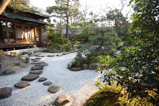 Foto, materiell, befreit, Landschaft, Bild, hat Foto auf Lager,Hachiman-gu Schrein, , trocknen Sie Landschaft japanischen Garten, Japanisch grtnert, Der Brgersteig