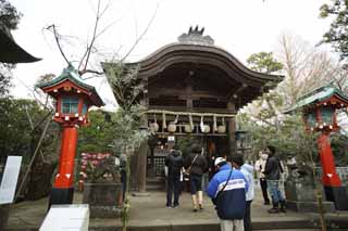 Foto, materieel, vrij, landschap, schilderstuk, bevoorraden foto,Eshima Shrine Okutsu heiligdom, Lantaarn, Shinto stro festoon, Krant aanhangsel, Shinto