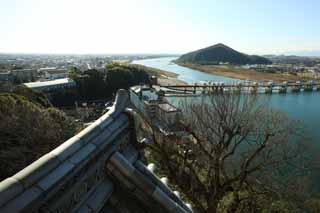 photo,material,free,landscape,picture,stock photo,Creative Commons,The Inuyama-jo Castle castle tower, white Imperial castle, Kiso-gawa River, castle, castle