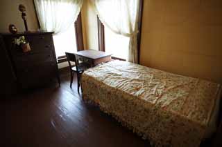photo,material,free,landscape,picture,stock photo,Creative Commons,An Evangelical Church pro-on Meiji-mura Village Museum Seattle day, bed, Sunlight, An American house, curtain