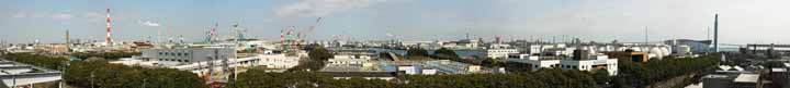 fotografia, materiale, libero il panorama, dipinga, fotografia di scorta,Area industriale prospettiva intera di Kawasaki, camino, fabbrica, cantiere navale, sollevi con una gru