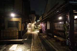 Foto, materiell, befreit, Landschaft, Bild, hat Foto auf Lager,Kurashiki, Eine Gasse, Traditionsarchitektur, Nachtsicht, Restaurant