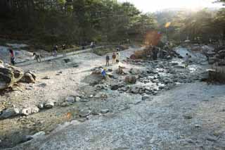 photo,material,free,landscape,picture,stock photo,Creative Commons,A riverbank of the Kusatsu hot spring west, rock, hot spring, Sulfur, Buddhist service for miscarried children