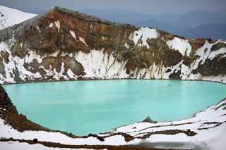 fotografia, materiale, libero il panorama, dipinga, fotografia di scorta,Kusatsu Mt. Bollitore di Shirane, vulcano, cielo blu, Neve, Bave culla